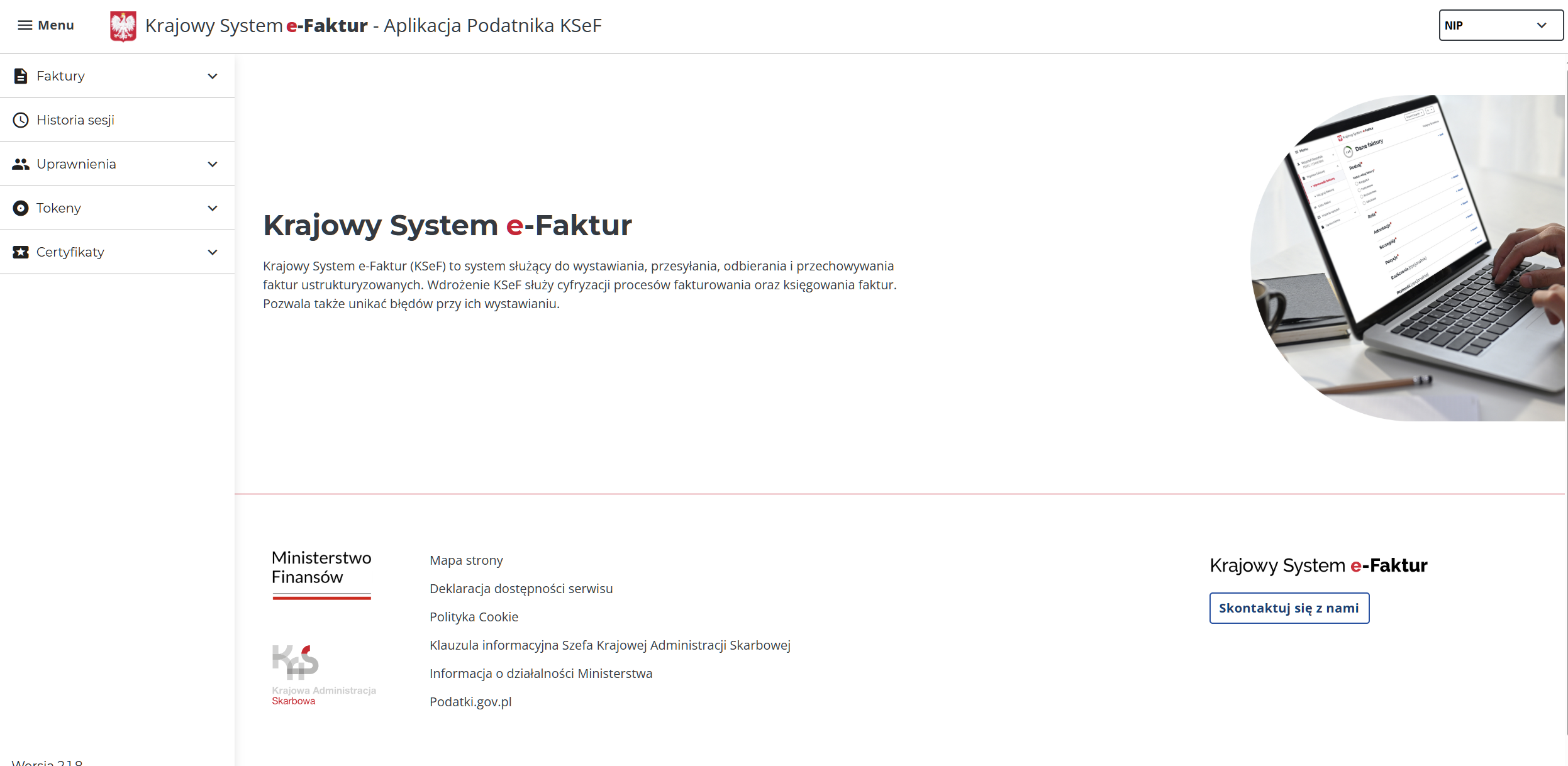 Strona główna Aplikacji Podatnika KSeF